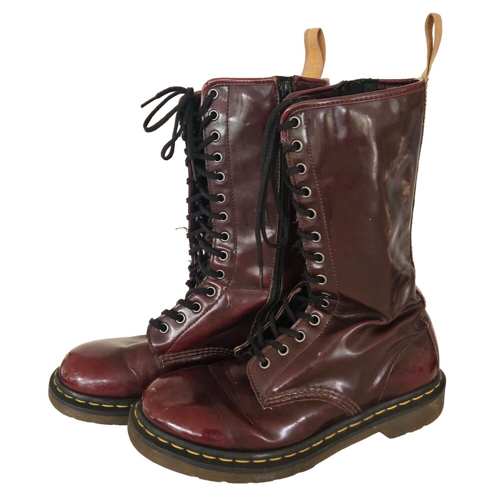 Dr Martens tall cherry red faux leather combat boot with zipper -‎ women's 10